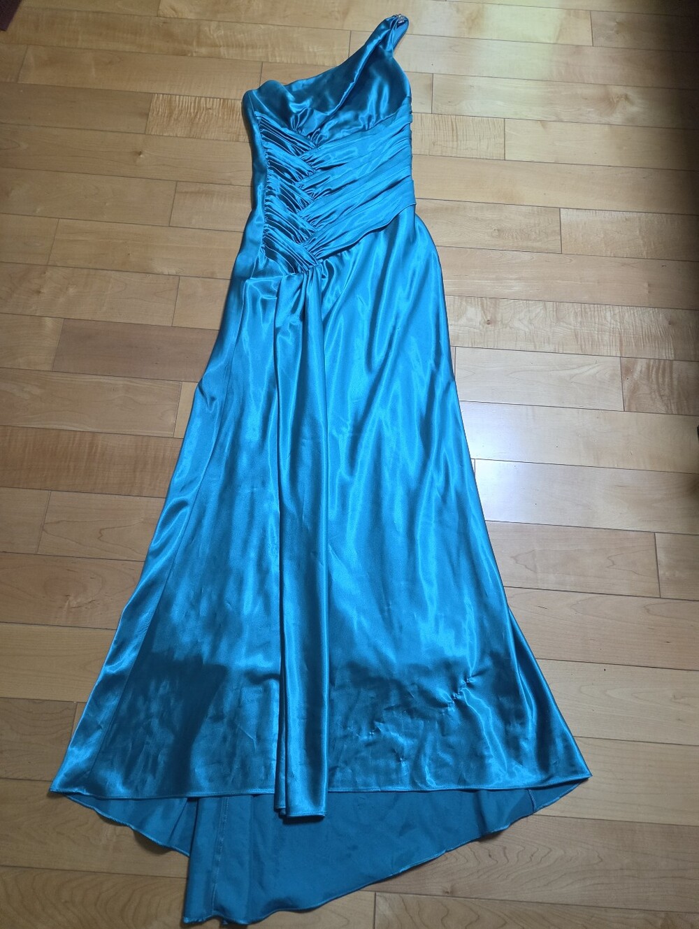 Jovani Teal Satin One Shoulder Prom Dress Rhinestone Formal Gown S - Picture 2 of 11